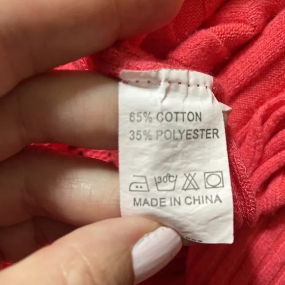 Coral Coloured Long Open Cardigan Open work Knitting - Picture 11 of 16